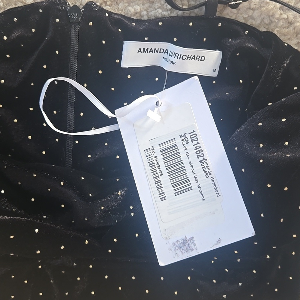 NWT Amanda Uprichard Austria Black Velvet Gold Studded Midi Slip Dress Medium - Picture 10 of 17
